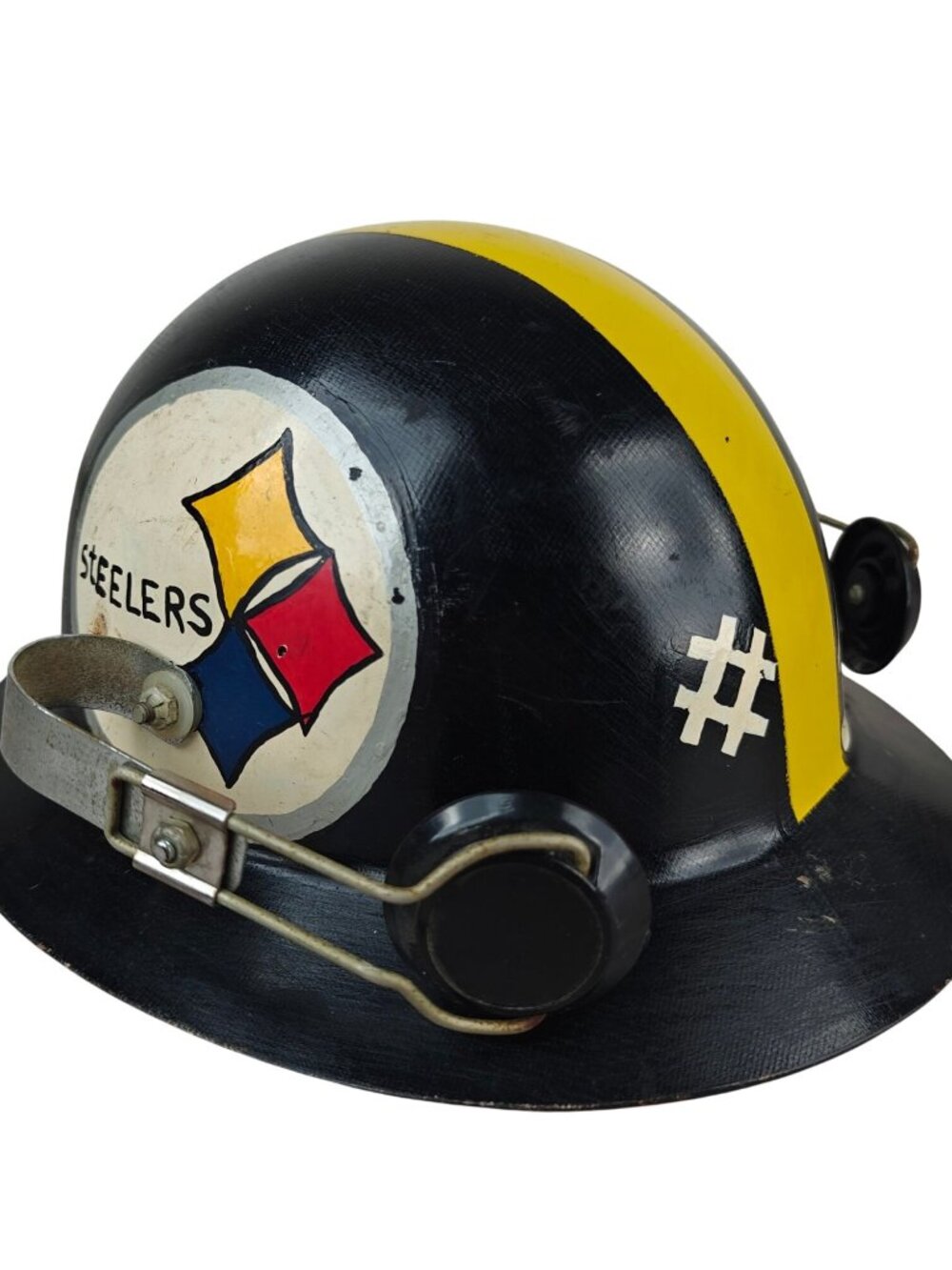 Vintage MSA Fiberglass Skullgard Full Brim Hard Hat Steelers Logo Black & Yellow